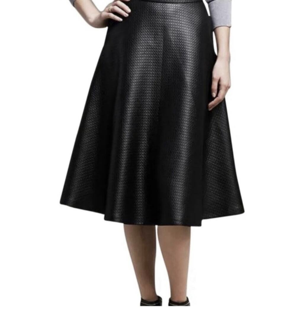 Banana Republic Black Jacquard Midi A-Line Flared Skirt Sz 8